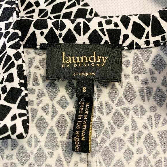 Laundry by Design Women's 8 Black White Geometric Print Wrap Midi Dress Cocktail - Picture 5 of 9